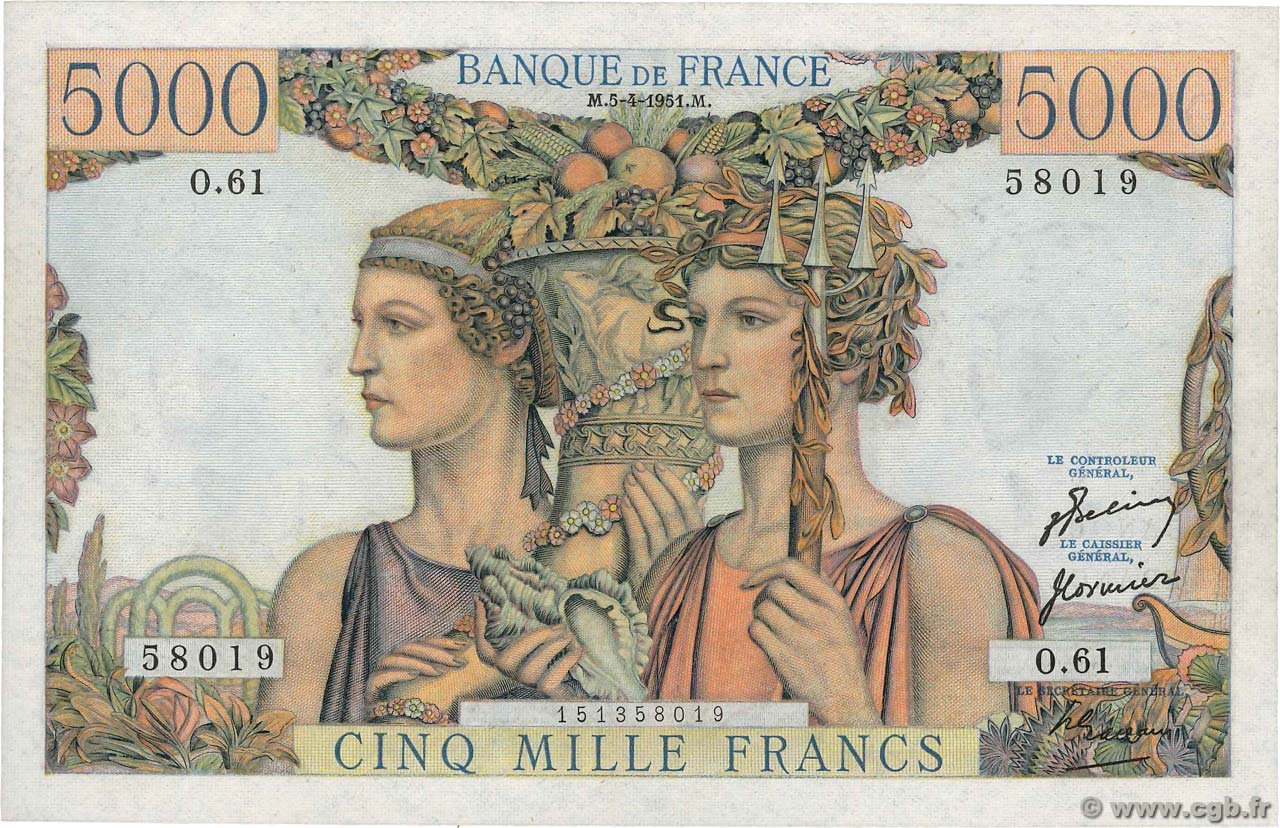 5000 Francs TERRE ET MER FRANCE  1951 F.48.04 SUP