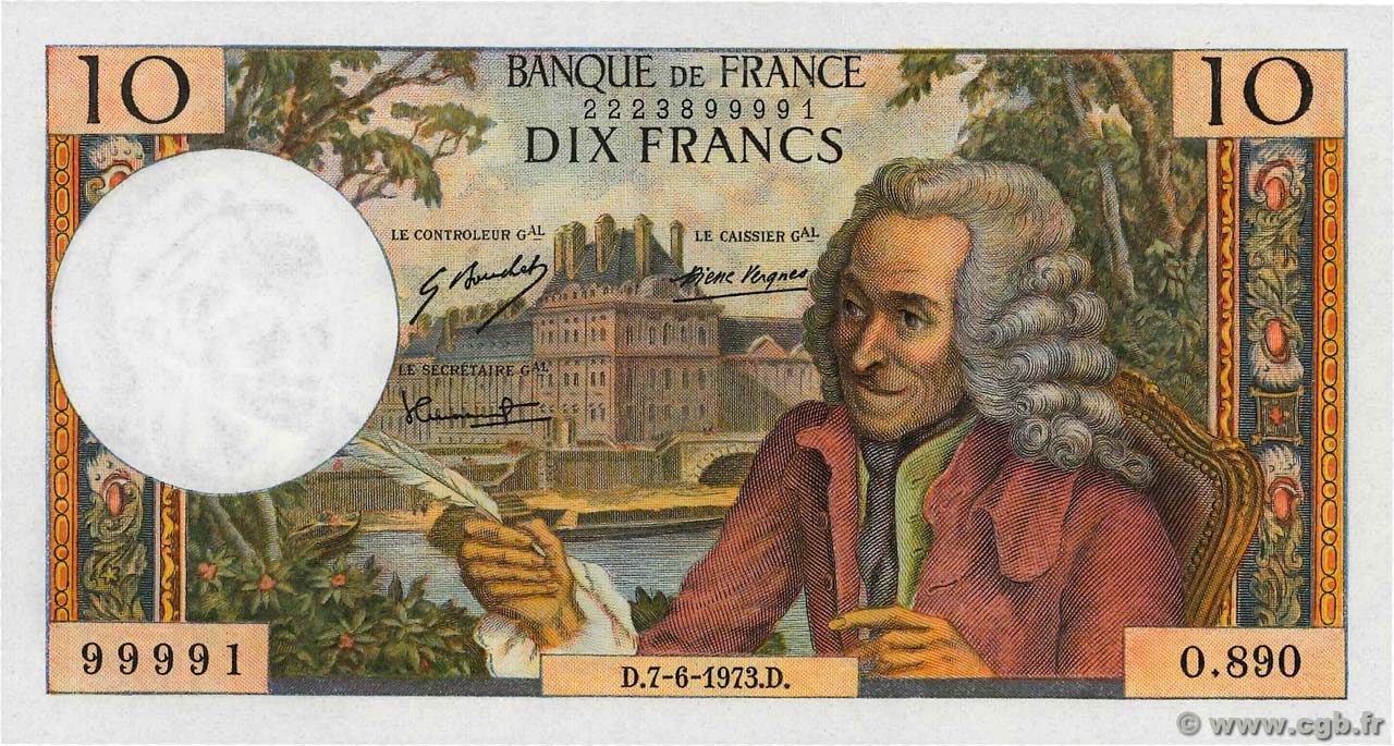10 Francs VOLTAIRE FRANCE  1973 F.62.62 UNC