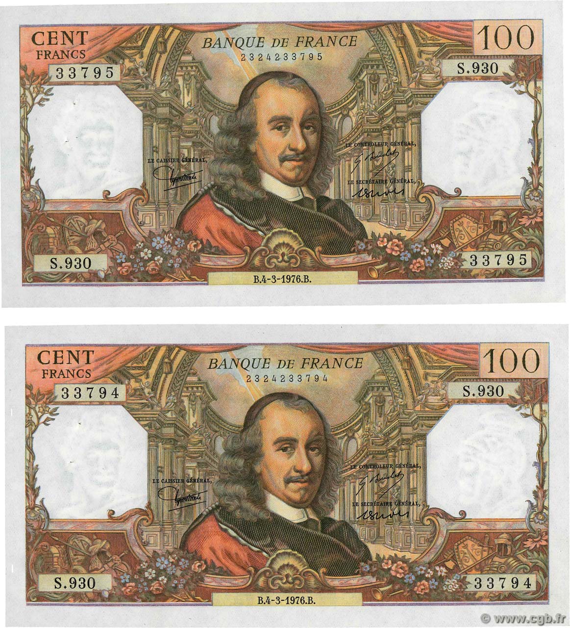 100 Francs CORNEILLE Consécutifs FRANKREICH  1976 F.65.52 fST