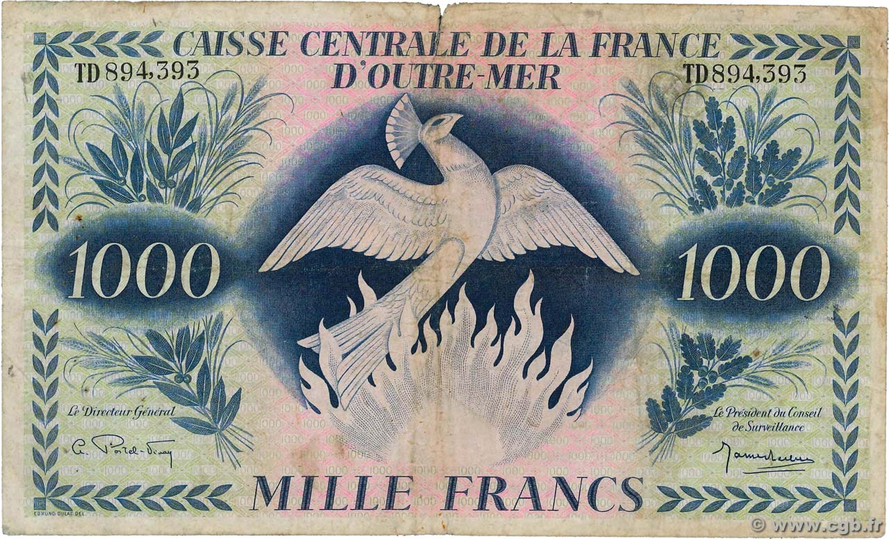 1000 Francs Phénix AFRIQUE ÉQUATORIALE FRANÇAISE  1944 P.19a fS
