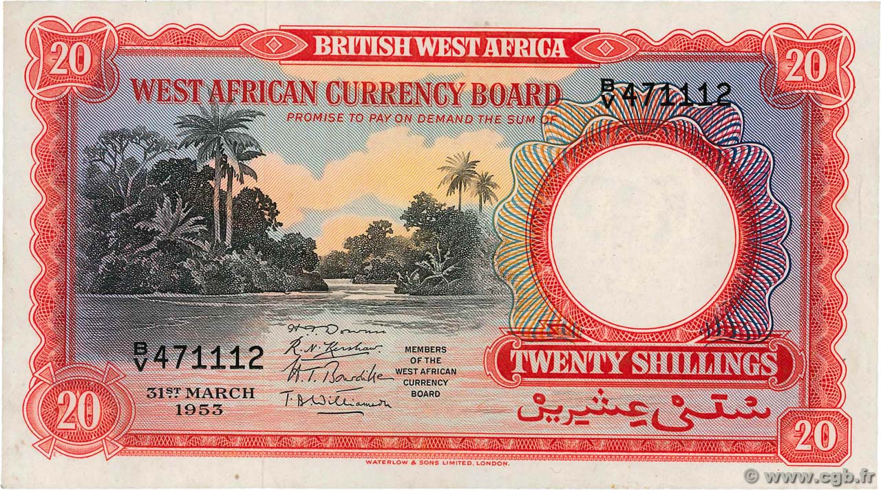 20 Shillings ÁFRICA OCCIDENTAL BRITÁNICA  1953 P.10a MBC