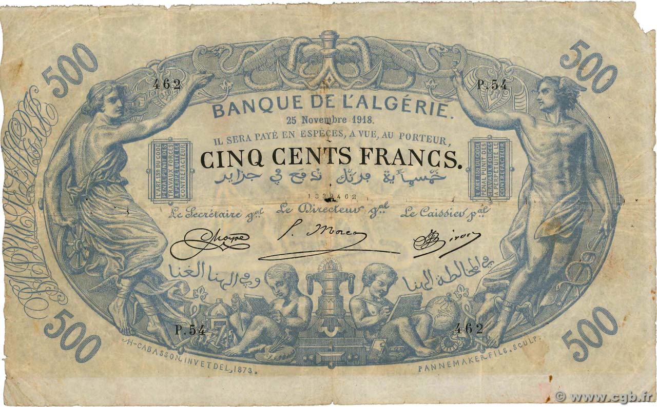 500 Francs ALGERIEN  1918 P.075b fS