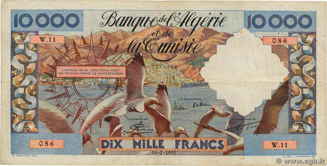 10000 Francs ALGÉRIE  1955 P.110 TB+