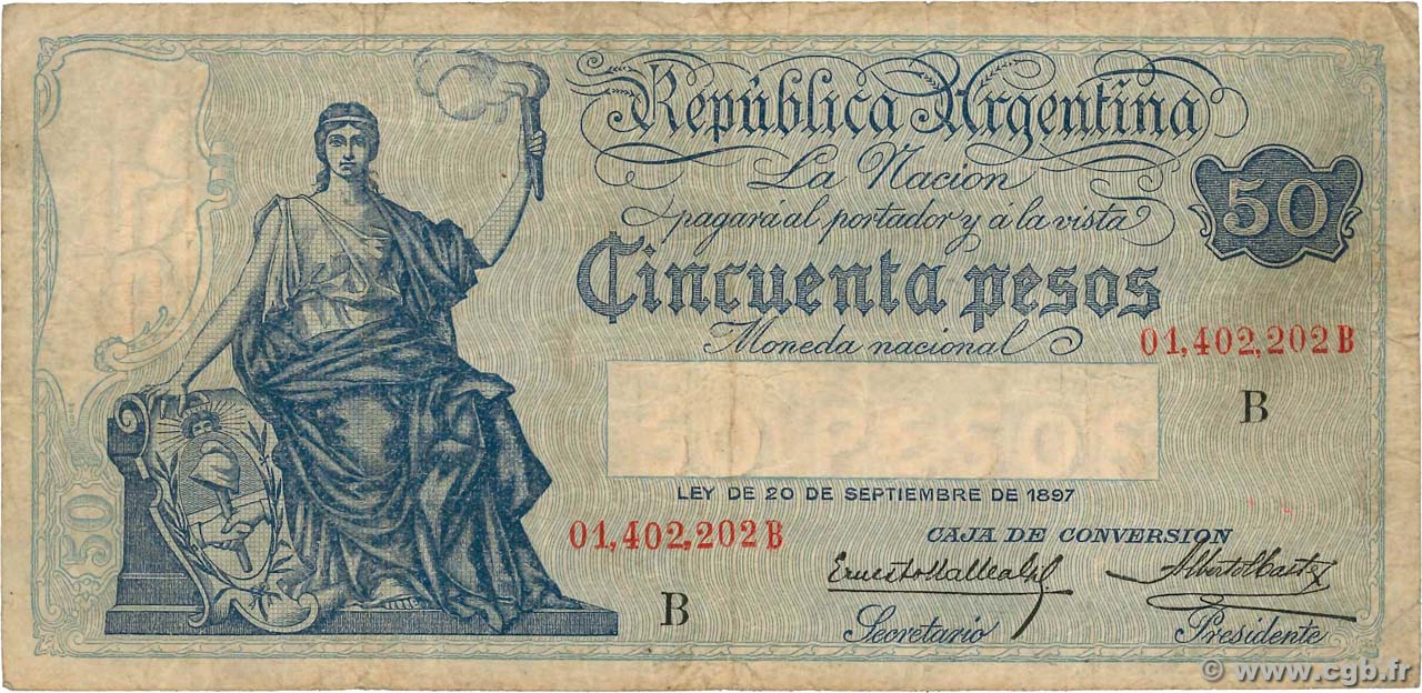 50 Pesos ARGENTINA  1925 P.246b MB