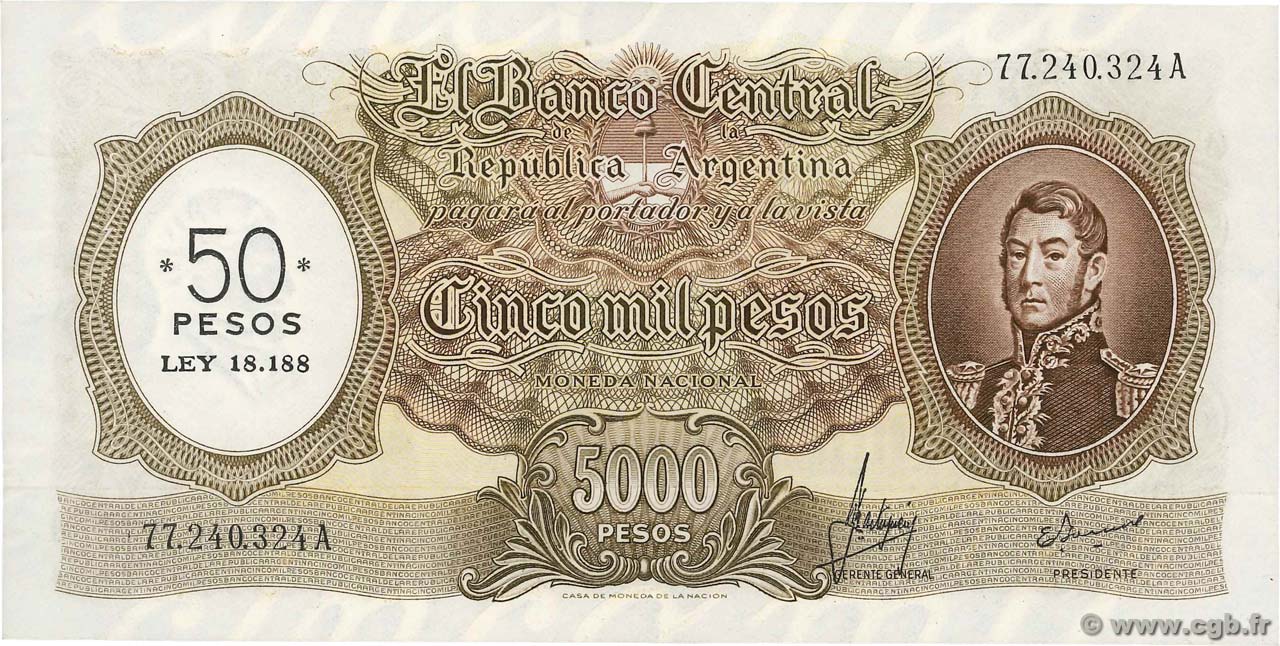 50 Pesos sur 5000 Pesos ARGENTINA  1969 P.285 SPL