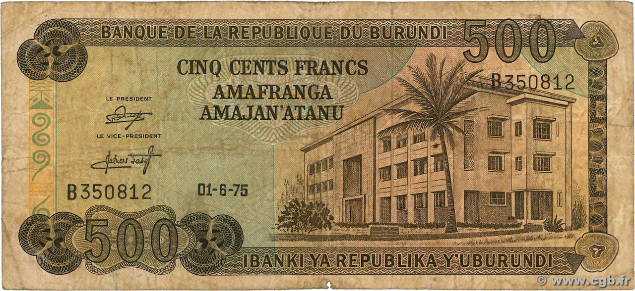 500 Francs BURUNDI  1975 P.24c pr.TB
