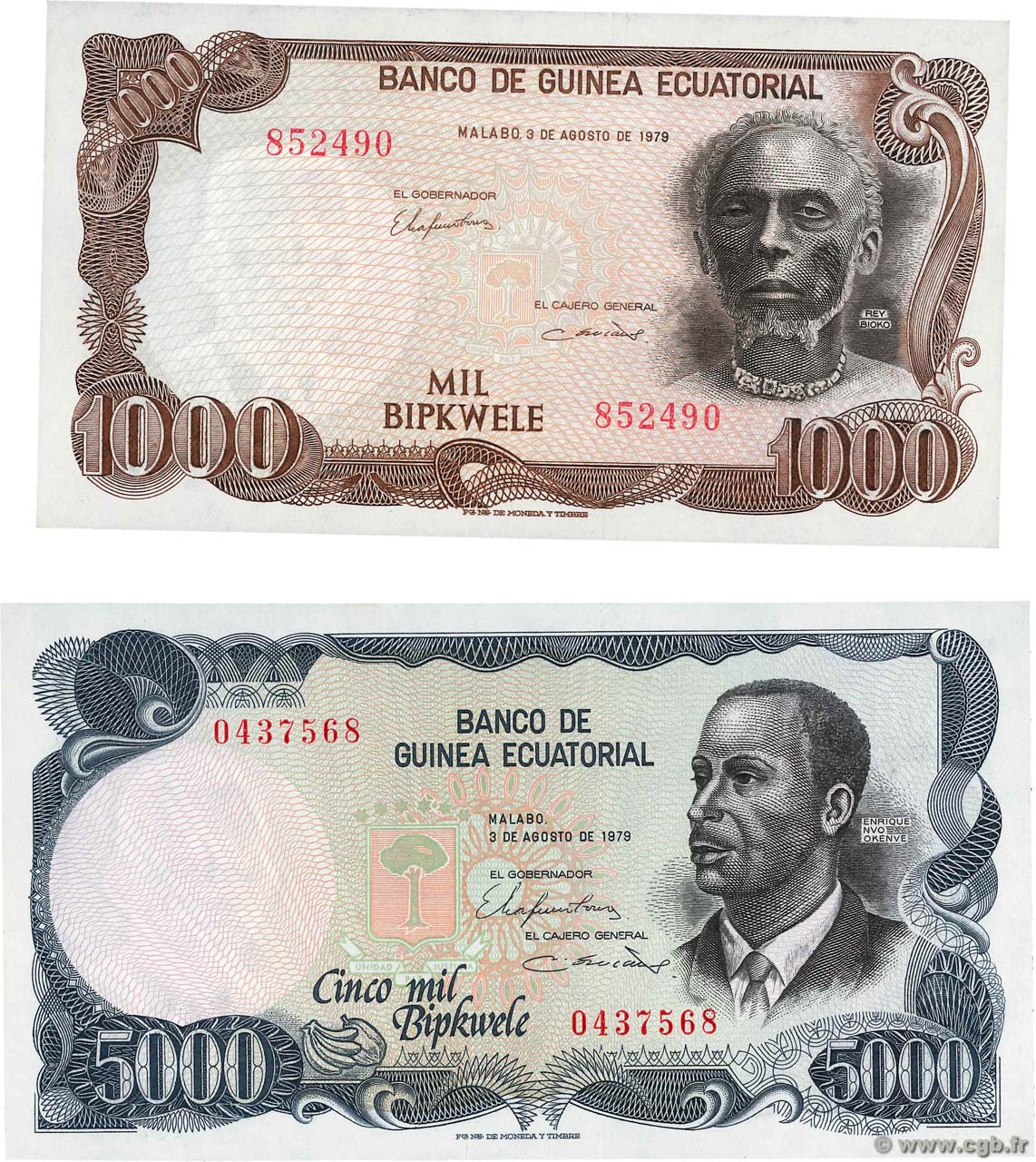 1000 et 5000 Bipkwele GUINEA EQUATORIALE  1979 P.16 et P.17 q.FDC