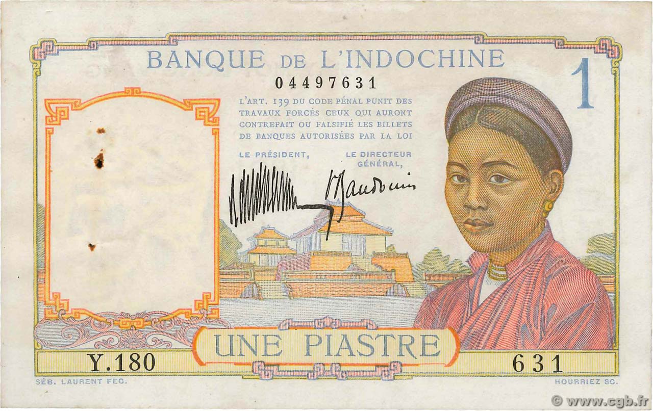 1 Piastre INDOCINA FRANCESE  1933 P.052 SPL+