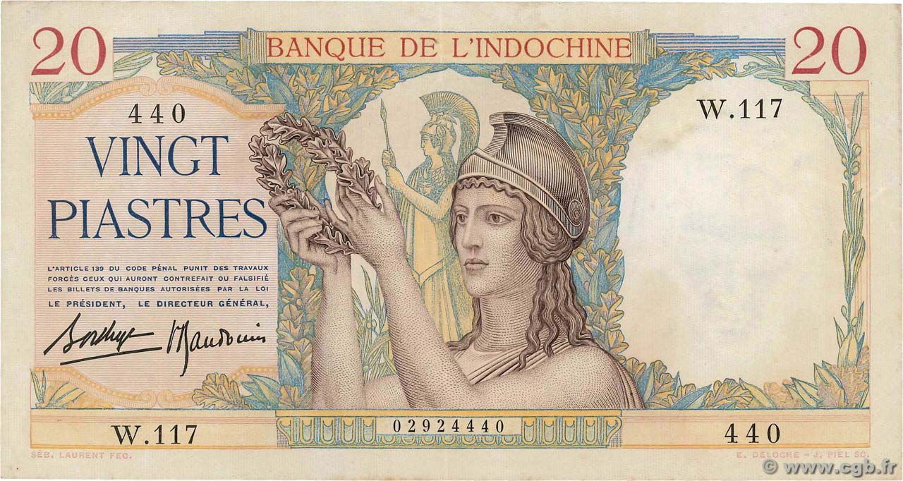 20 Piastres INDOCHINE FRANÇAISE  1936 P.056b SUP