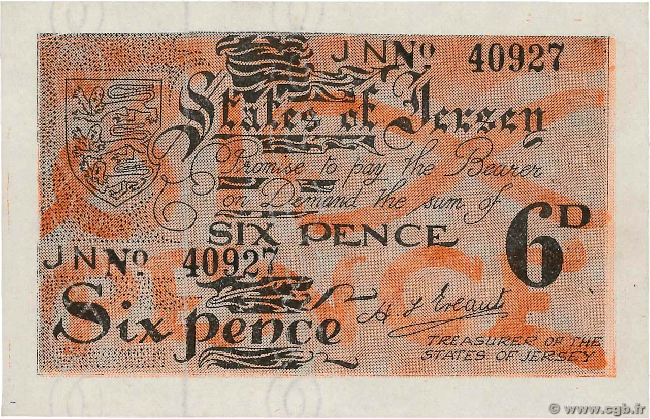 6 pence JERSEY  1941 P.01a fST+