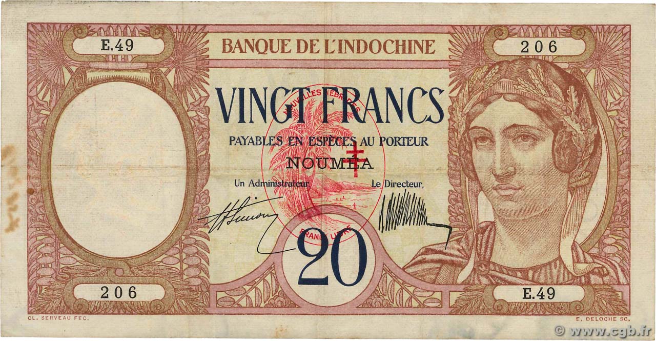 20 Francs NEW HEBRIDES  1941 P.06 VF-