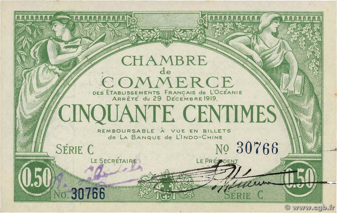 50 Centimes Fauté OCÉANIE  1919 P.02a pr.NEUF