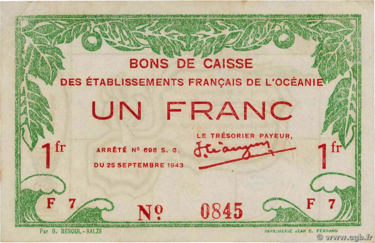1 Franc OCEANIA  1943 P.11c SPL