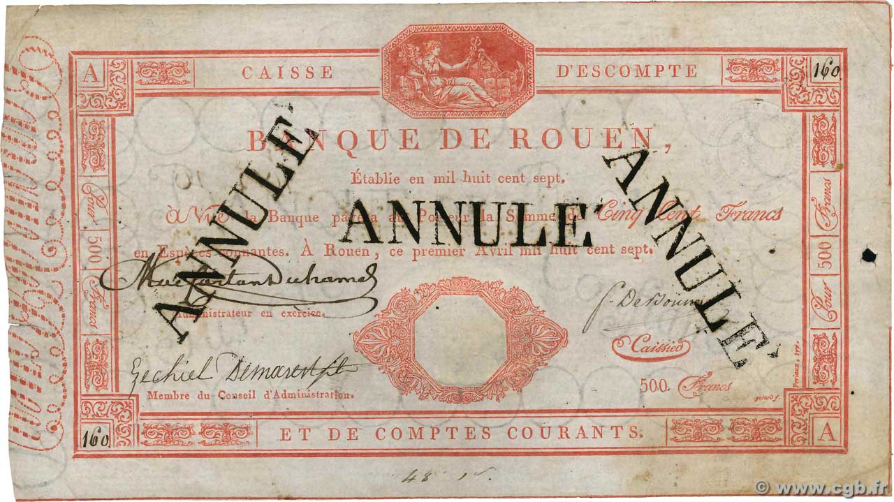 500 Francs Annulé FRANCE  1807 PS.181 F+