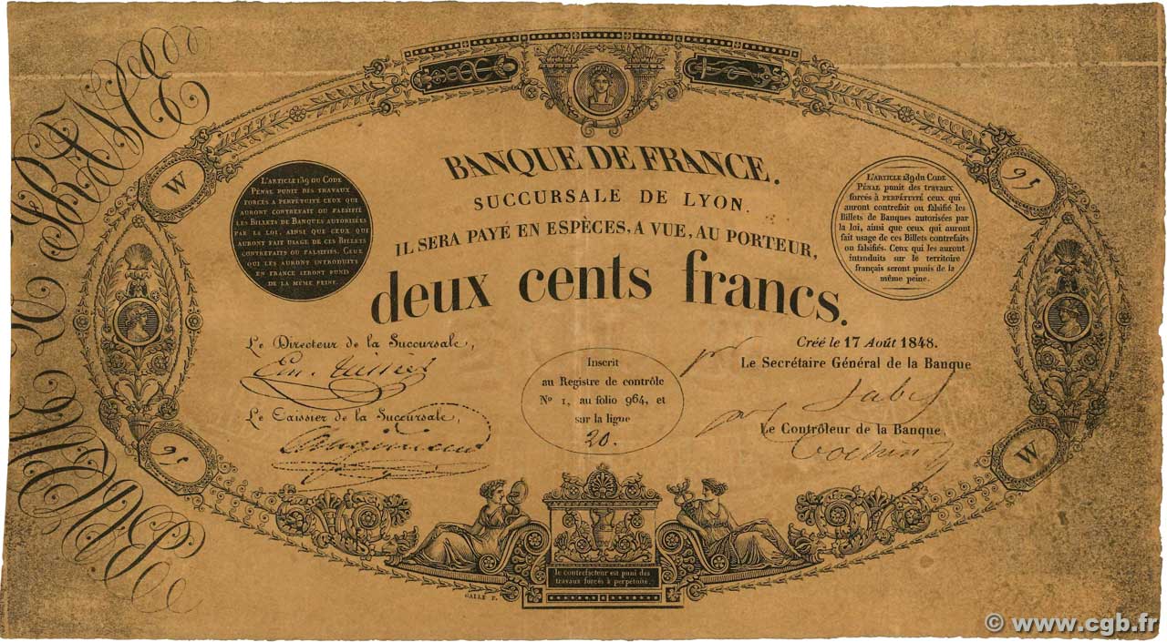 200 Francs 1848 Succursales FRANCIA  1848 F.A30.01 q.SPL a SPL