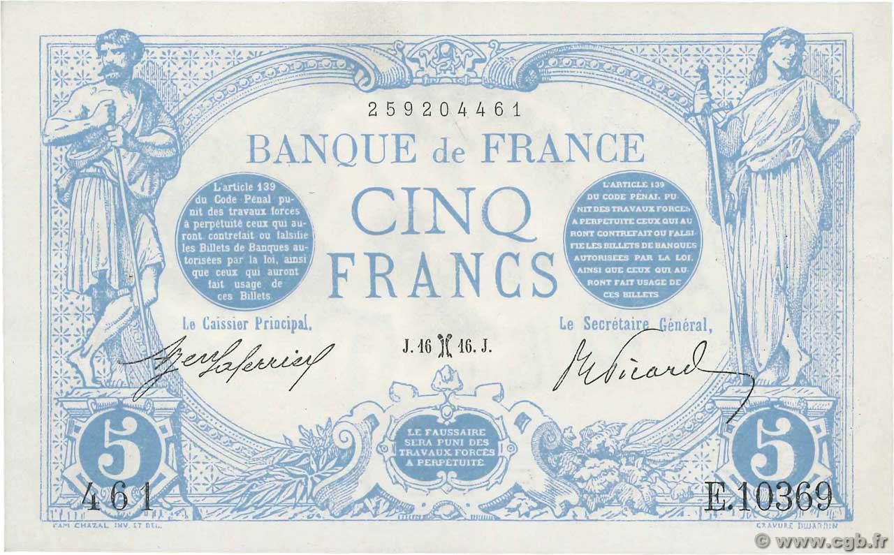 5 Francs BLEU FRANCIA  1916 F.02.36 SPL+ a AU