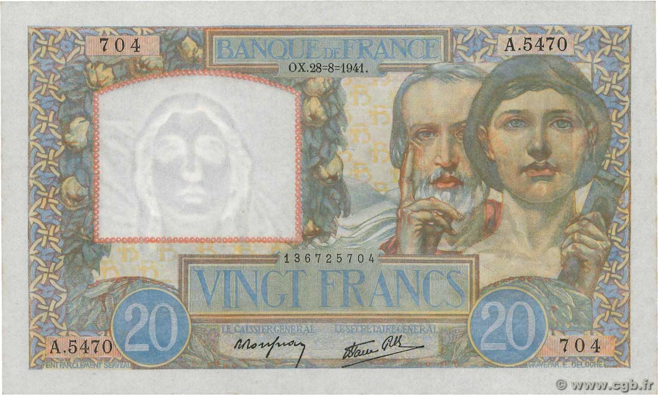 20 Francs TRAVAIL ET SCIENCE FRANCE  1941 F.12.17 pr.NEUF