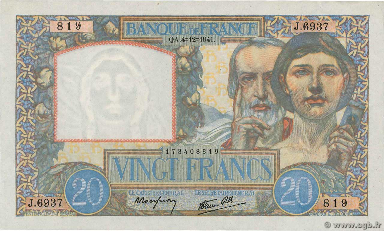 20 Francs TRAVAIL ET SCIENCE FRANCE  1941 F.12.20 pr.NEUF