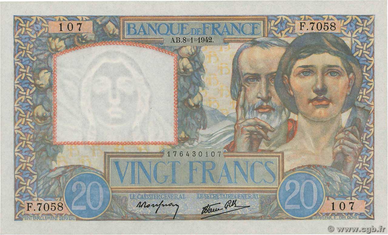 20 Francs TRAVAIL ET SCIENCE FRANCE  1942 F.12.21 NEUF