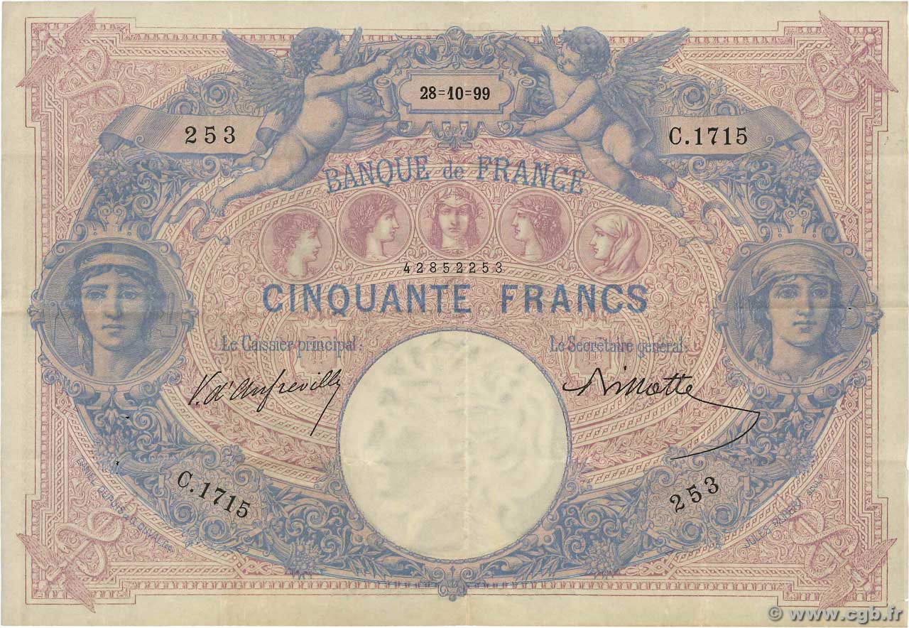 50 Francs BLEU ET ROSE FRANCE  1899 F.14.11 TTB+