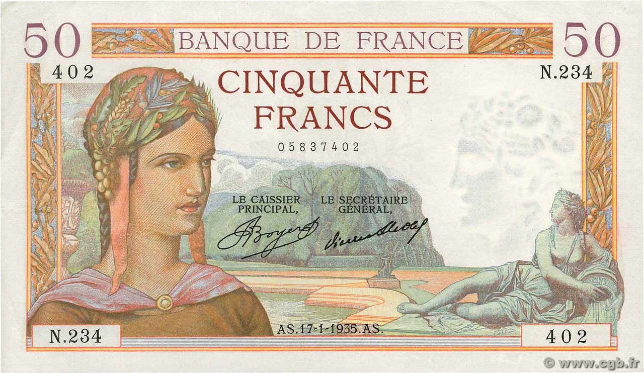 50 Francs CÉRÈS FRANCE  1935 F.17.03 XF+