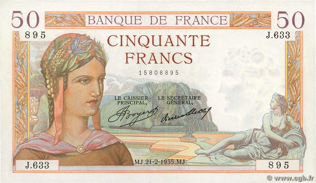 50 Francs CÉRÈS FRANCE  1935 F.17.04 pr.NEUF