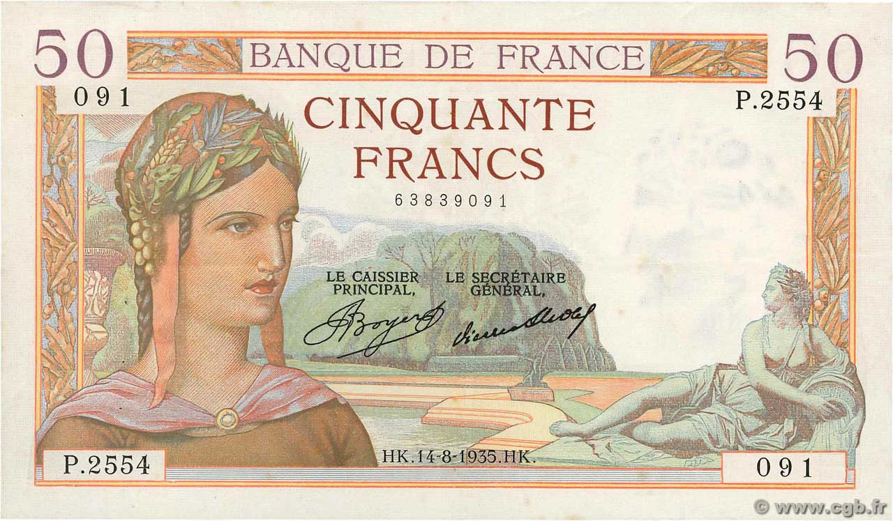 50 Francs CÉRÈS FRANCE  1935 F.17.14 XF-