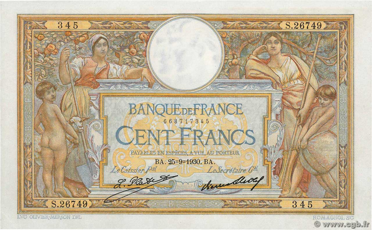 100 Francs LUC OLIVIER MERSON grands cartouches FRANCIA  1930 F.24.09 AU
