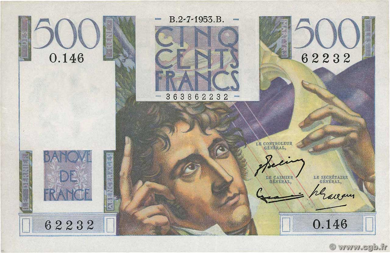 500 Francs CHATEAUBRIAND FRANCE  1953 F.34.13 XF+