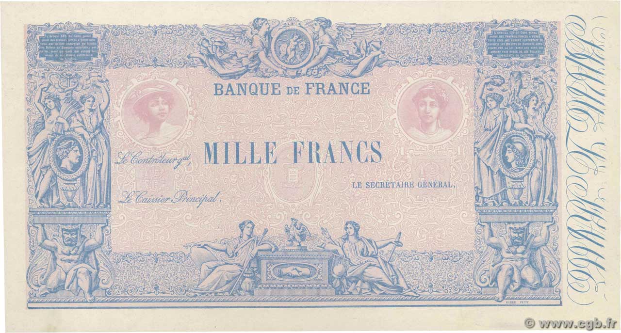 1000 Francs BLEU ET ROSE Épreuve FRANCIA  1889 F.36.00Ec AU