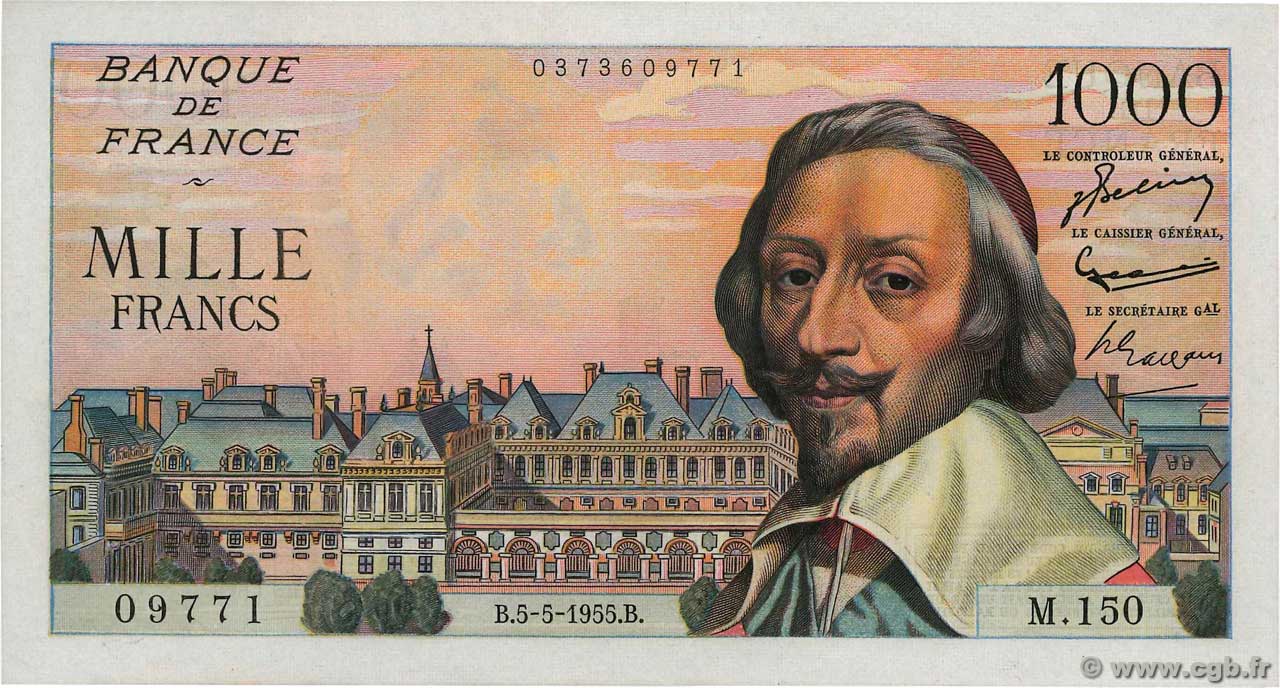 1000 Francs RICHELIEU FRANCE  1955 F.42.13 UNC-