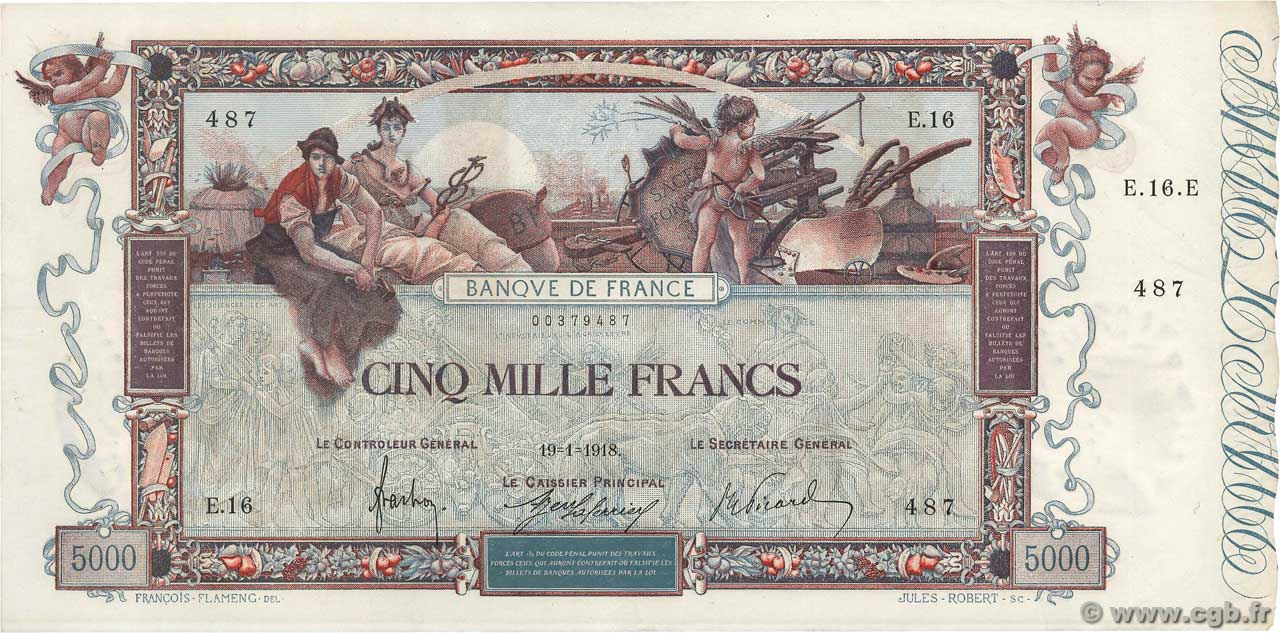 5000 Francs FLAMENG FRANCE  1918 F.43.01 SUP+