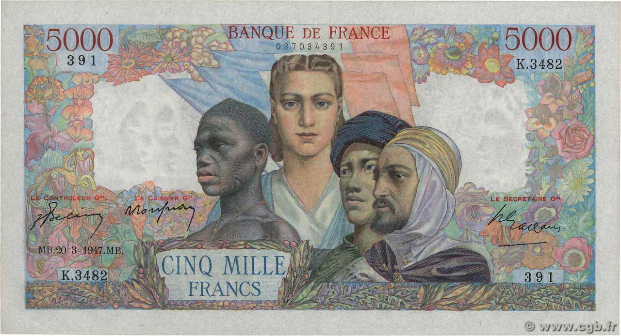 5000 Francs EMPIRE FRANÇAIS FRANCIA  1947 F.47.59 SPL+