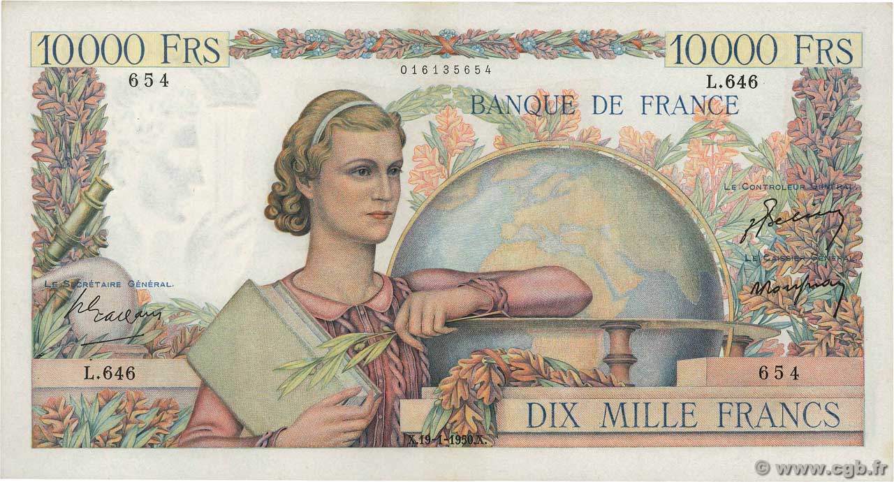 10000 Francs GÉNIE FRANÇAIS FRANCE  1950 F.50.27 SUP