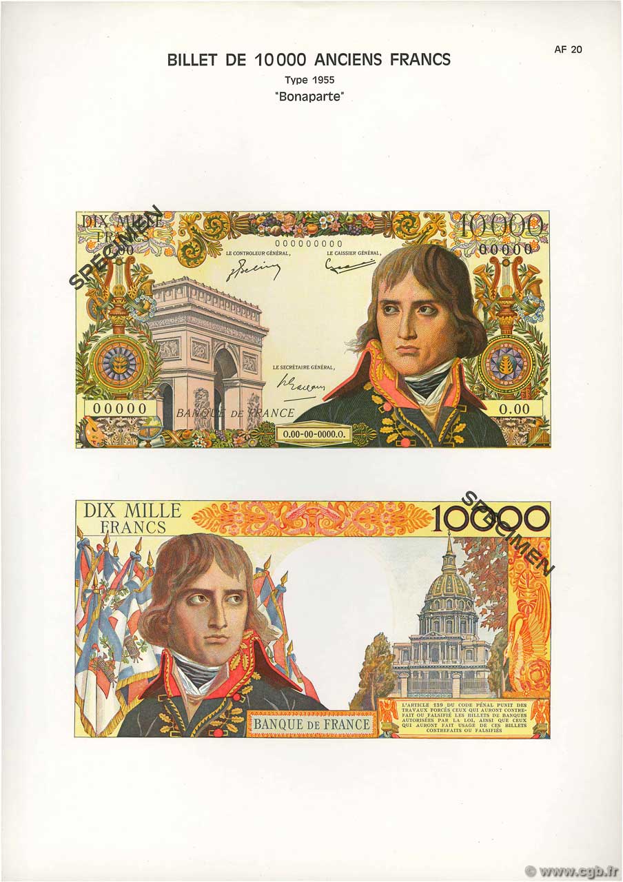 10000 Francs BONAPARTE Planche FRANCE  1975 F.51pl UNC
