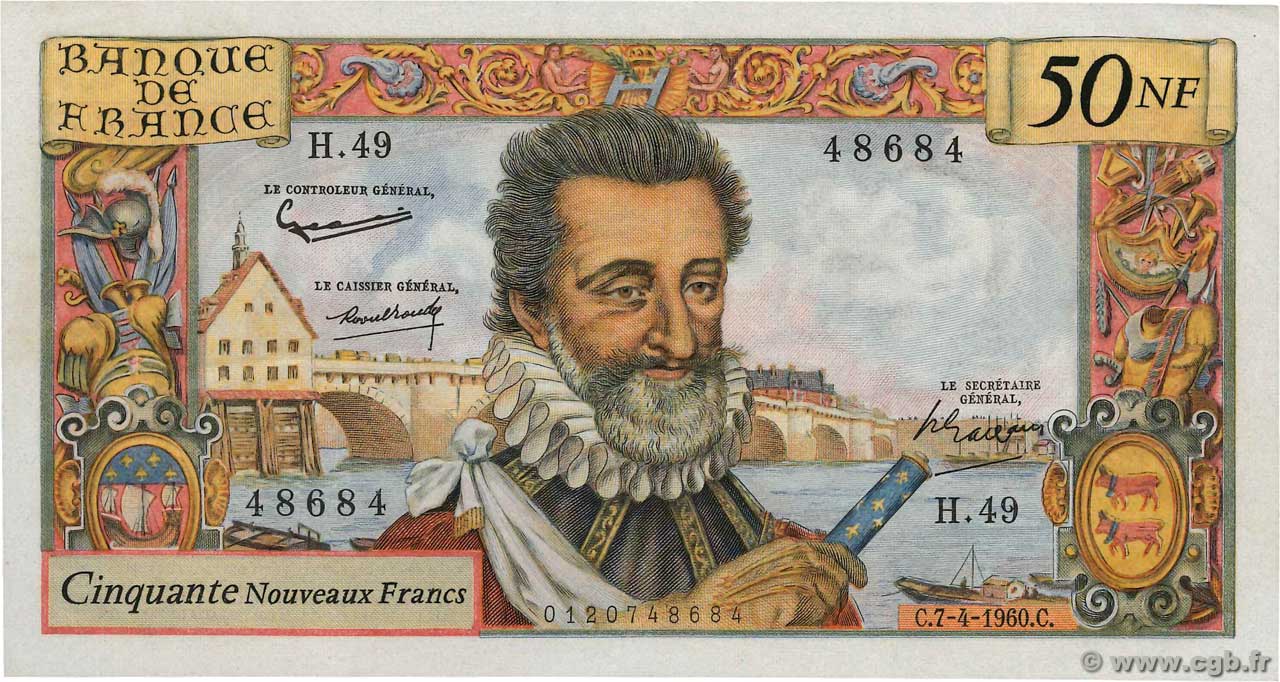 50 Nouveaux Francs HENRI IV FRANCIA  1960 F.58.05 EBC+