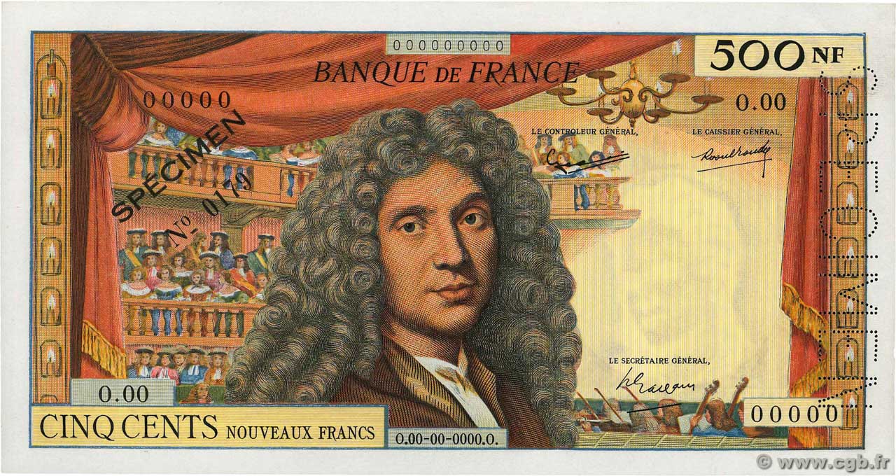 500 Nouveaux Francs MOLIÈRE Spécimen FRANCE  1959 F.60.01Spn AU