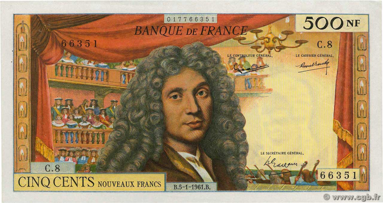 500 Nouveaux Francs MOLIÈRE FRANCIA  1961 F.60.03 SPL