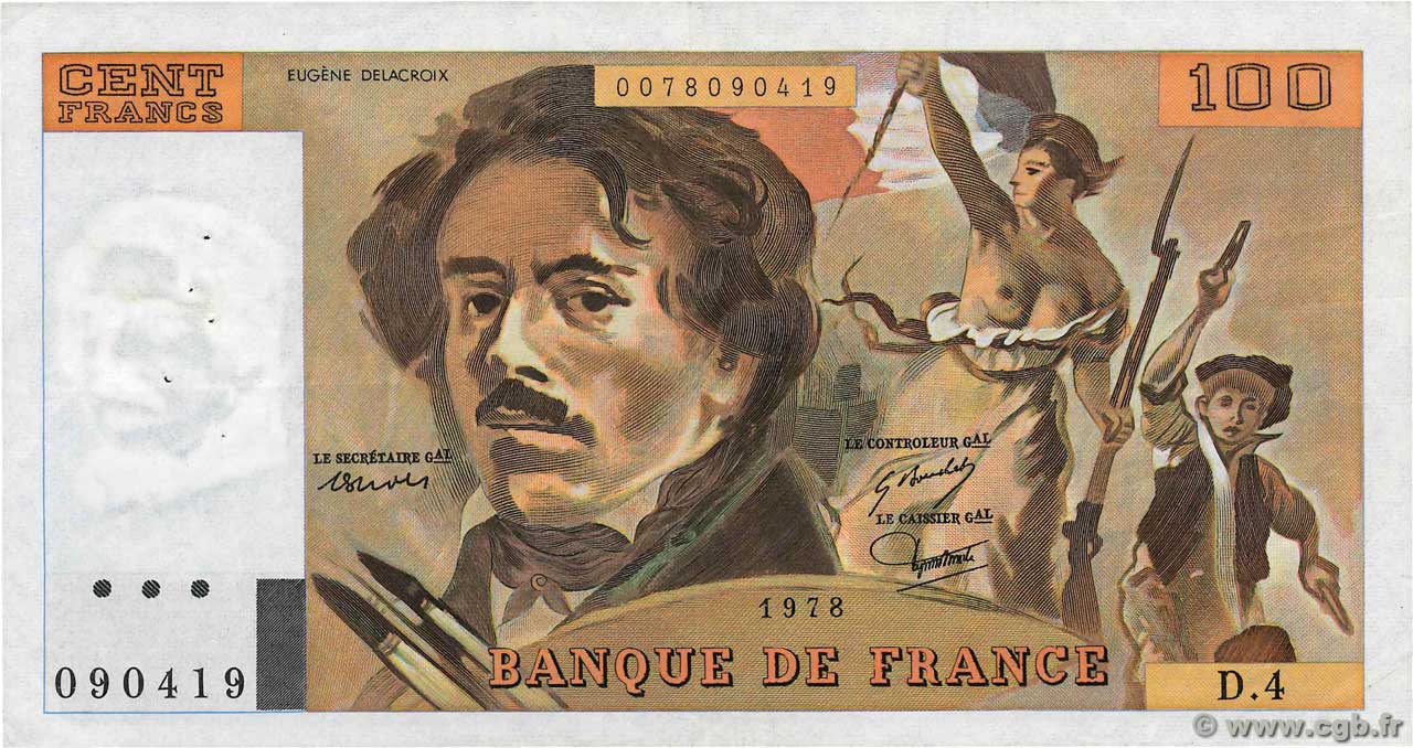 100 Francs DELACROIX FRANCIA  1978 F.68.04 MBC+