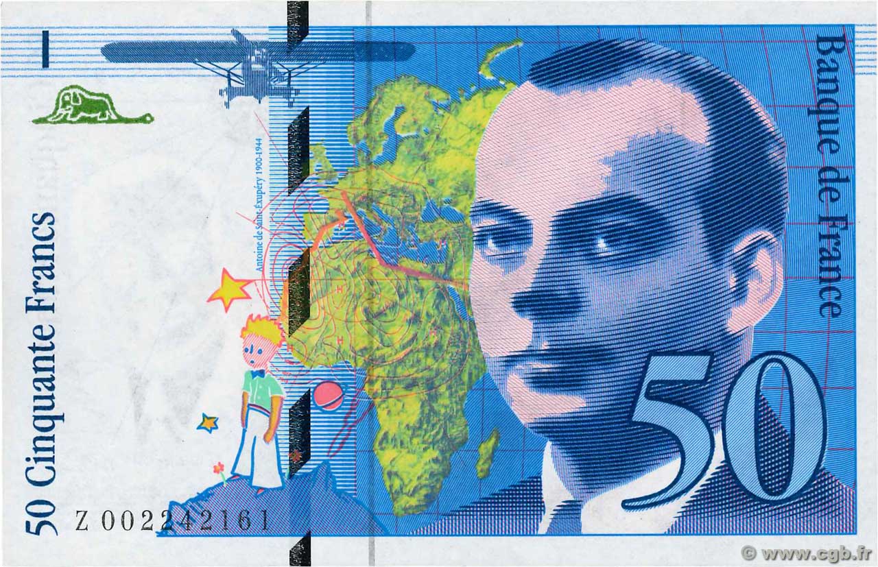 50 Francs SAINT-EXUPÉRY Sans mouton Fauté FRANKREICH  1992 F.72f3.01 ST