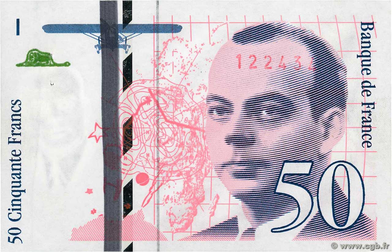 50 Francs SAINT-EXUPÉRY Sans couleurs Fauté FRANCE  1992 F.72f5.01 pr.SPL