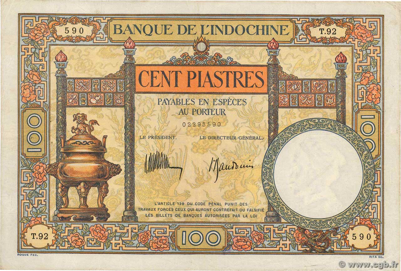 100 Piastres INDOCHINA  1935 P.051c MBC