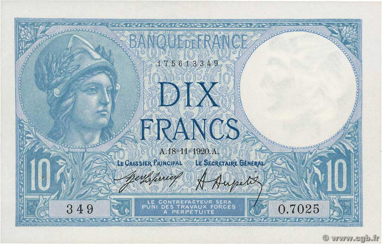 10 Francs MINERVE FRANCE  1920 F.06.04 SPL