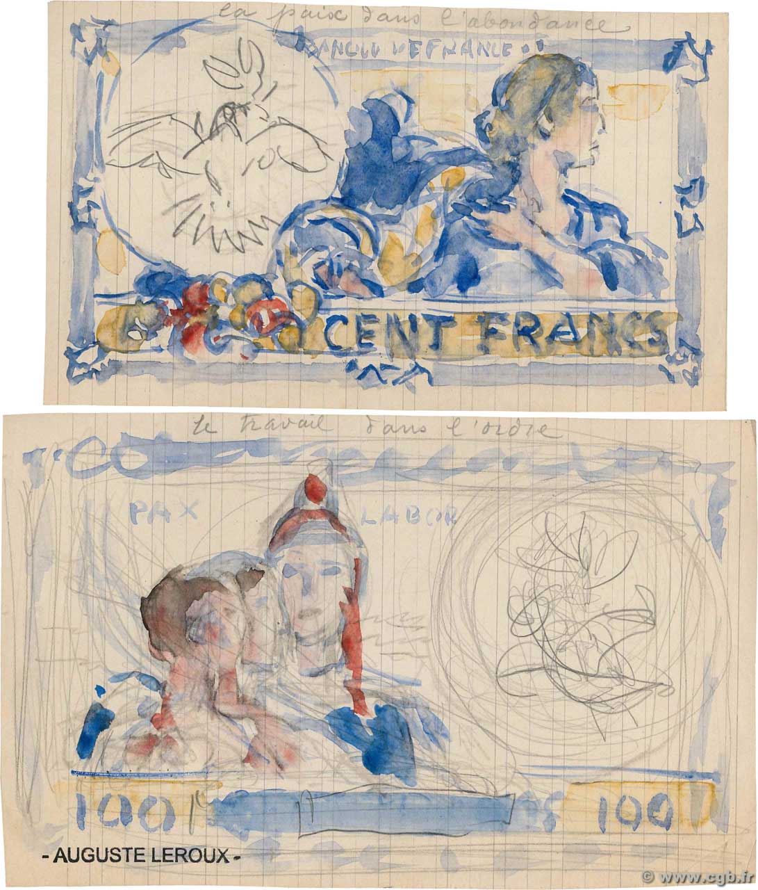 100 Francs Dessin FRANKREICH  1920 NE.1920Ec fVZ