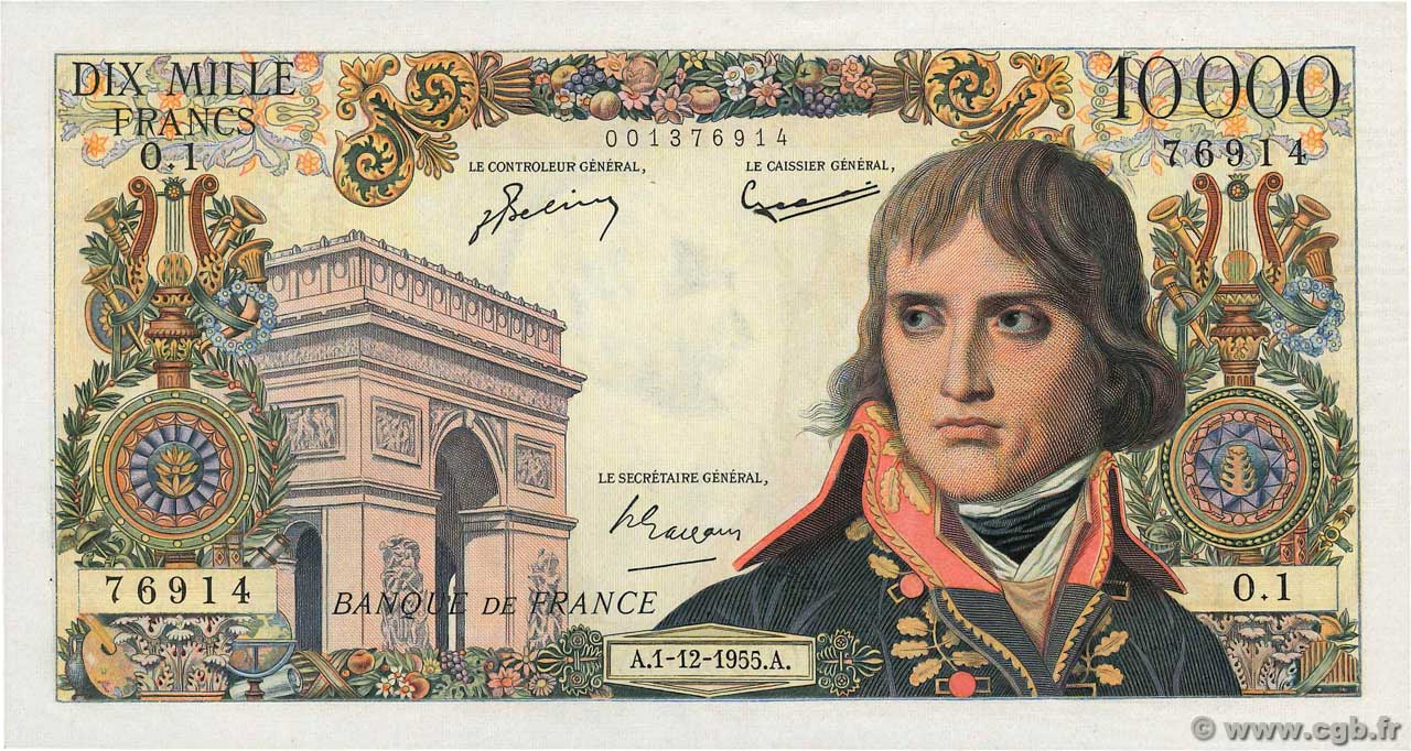 10000 Francs BONAPARTE Petit numéro FRANKREICH  1955 F.51.01 VZ
