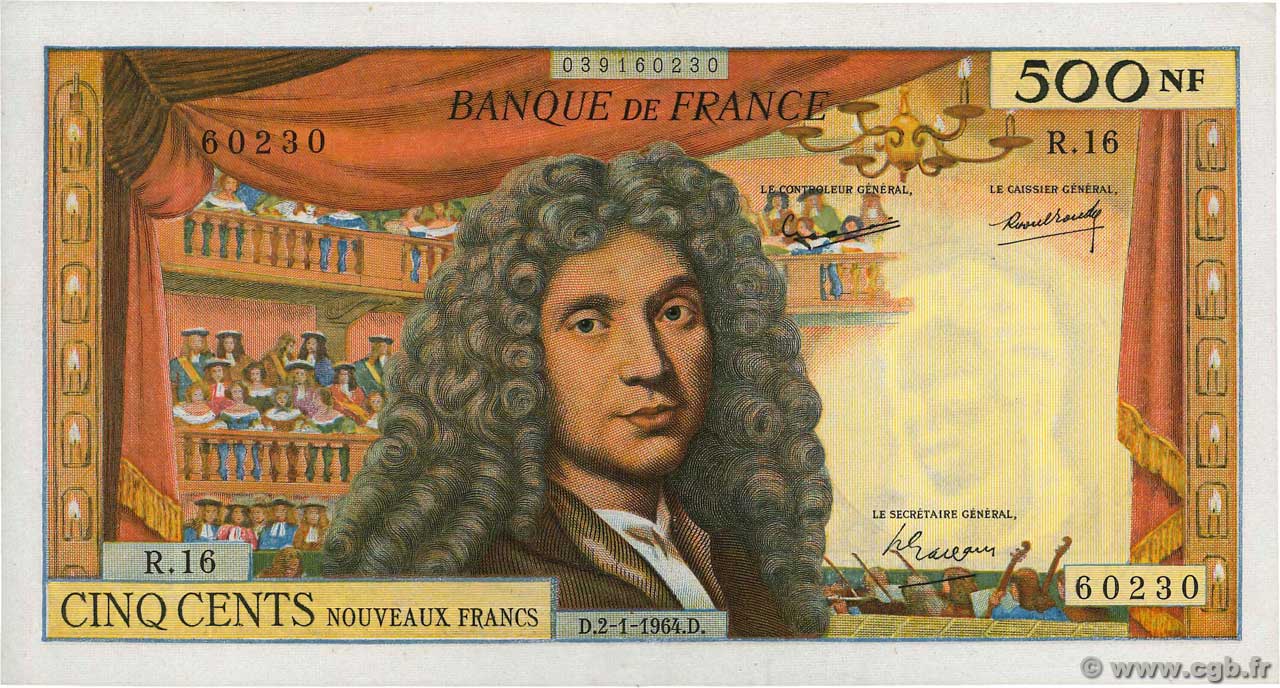 500 Nouveaux Francs MOLIÈRE FRANCE  1964 F.60.06 XF+