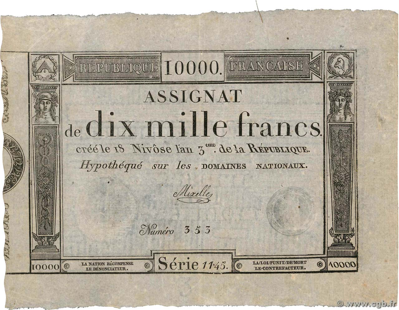 10000 Francs FRANCIA  1795 Ass.52a BC+