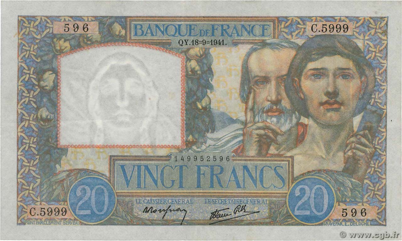 20 Francs TRAVAIL ET SCIENCE FRANCE  1941 F.12.18 XF-