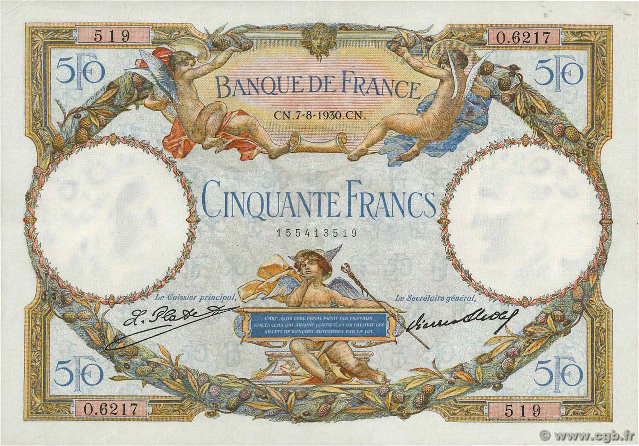 50 Francs LUC OLIVIER MERSON type modifié FRANCIA  1930 F.16.01 EBC