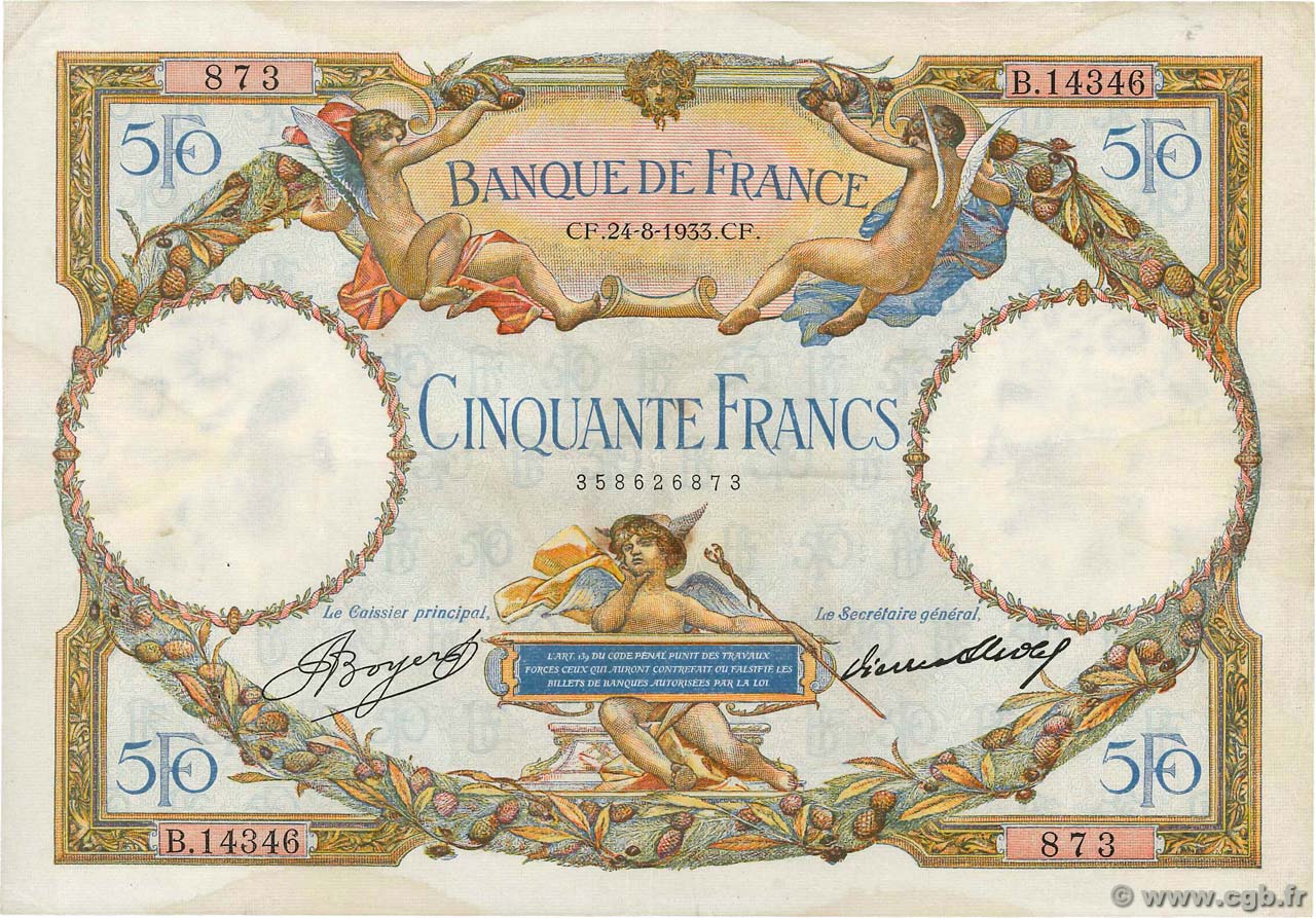50 Francs LUC OLIVIER MERSON type modifié FRANCIA  1933 F.16.04 BB